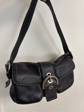 Coach Small Vintage Black Leather Soho 9434 Shoulder Bag Y2K 2005 Double Pocket